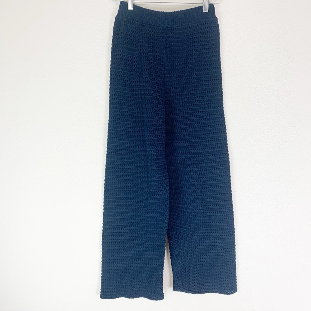 Wol Hide Crochet Cropped Wide Leg Pants Womens Small Blue
